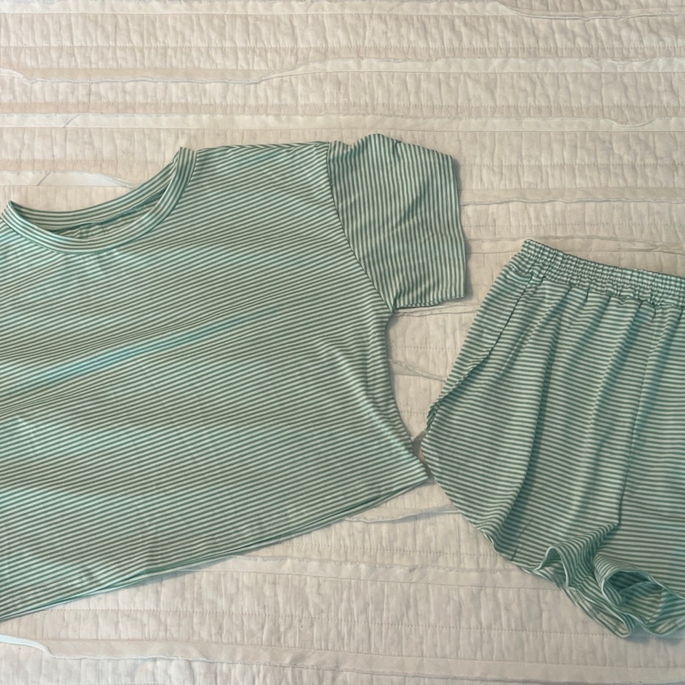 Green Pajama Set with Short-Sleeve Top and Shorts